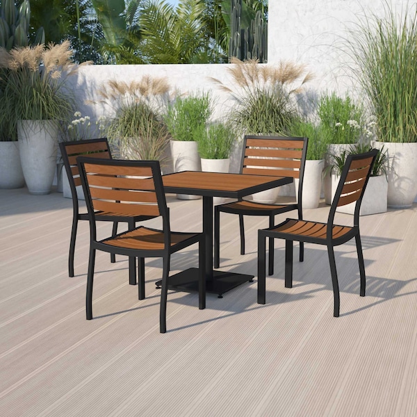 Flash Furniture Faux Teak Outdoor Patio Table and Chair Set XU-DG-10456036-GG - main